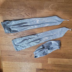 Dance Guantlet Gloves and Turban Knot Headband - Silver Costume